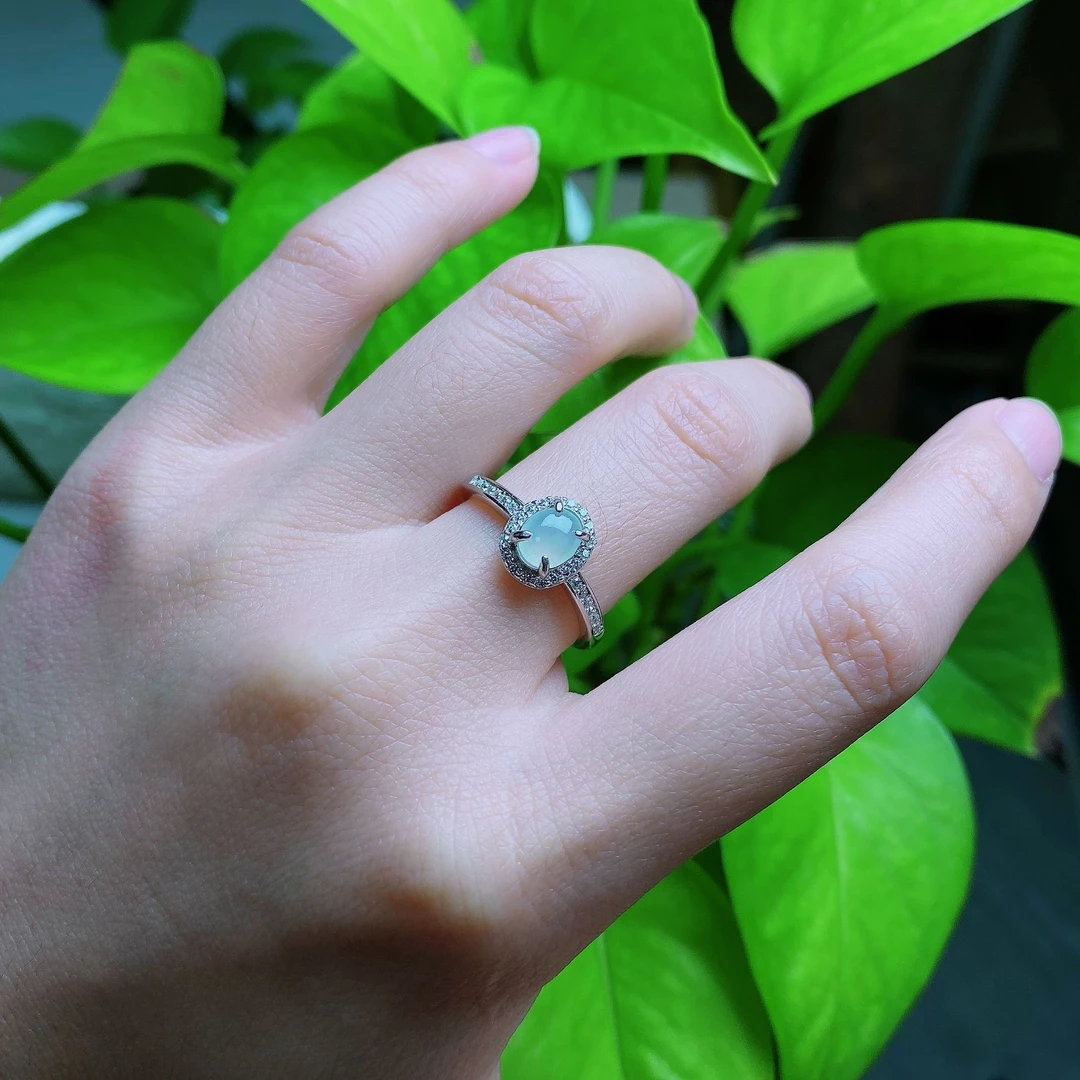 天然翡翠A货s925镶嵌白冰精致轻奢可调节戒指-多样性发货