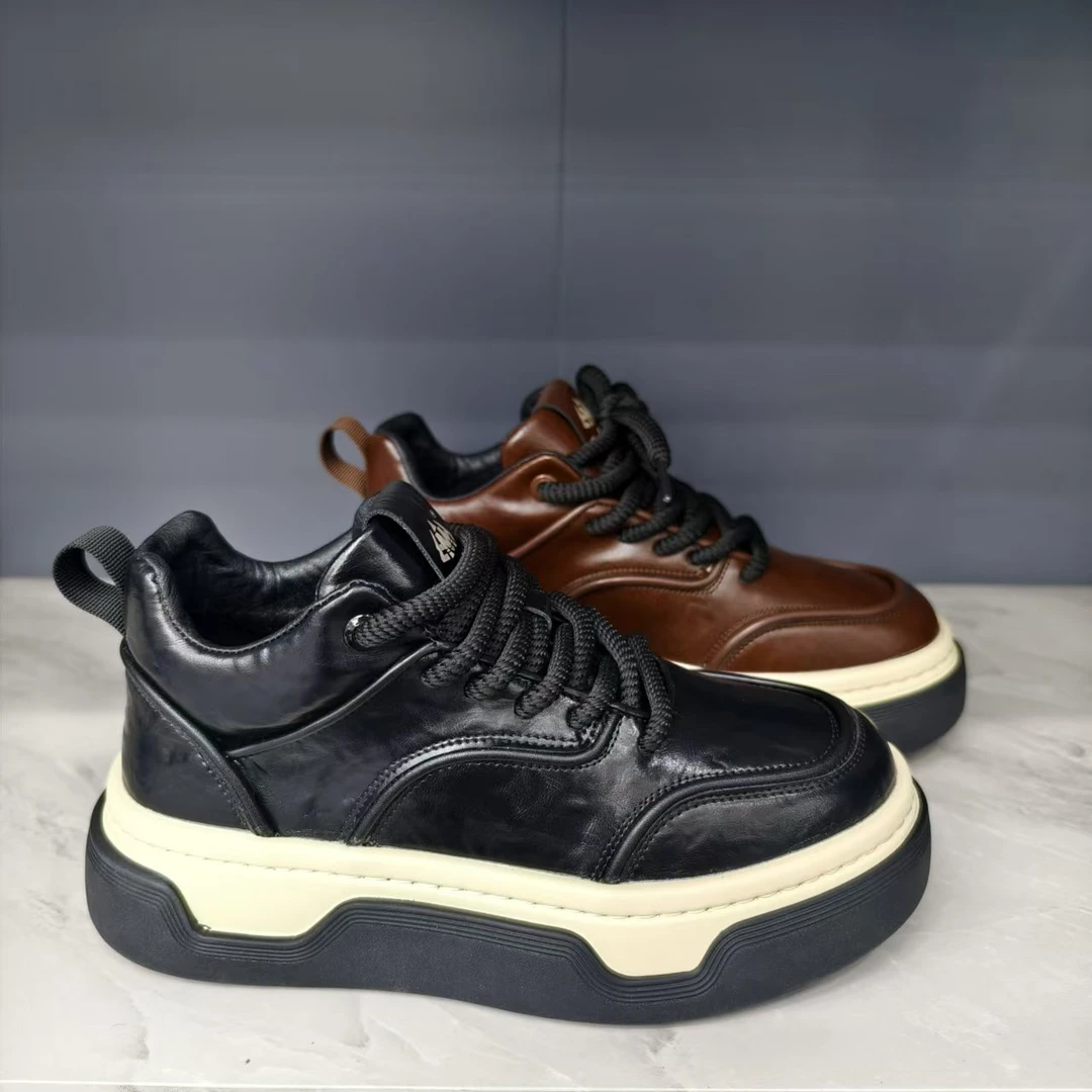 【35-95单】真皮高帮潮流百搭牛皮透气增高厚底板鞋