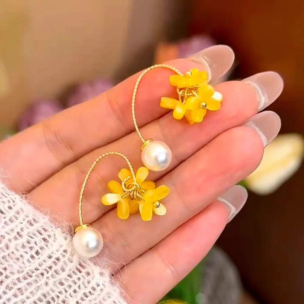 合金耳饰 Y-119新款新中式桂花流苏耳环气质百搭不易过时高级8229