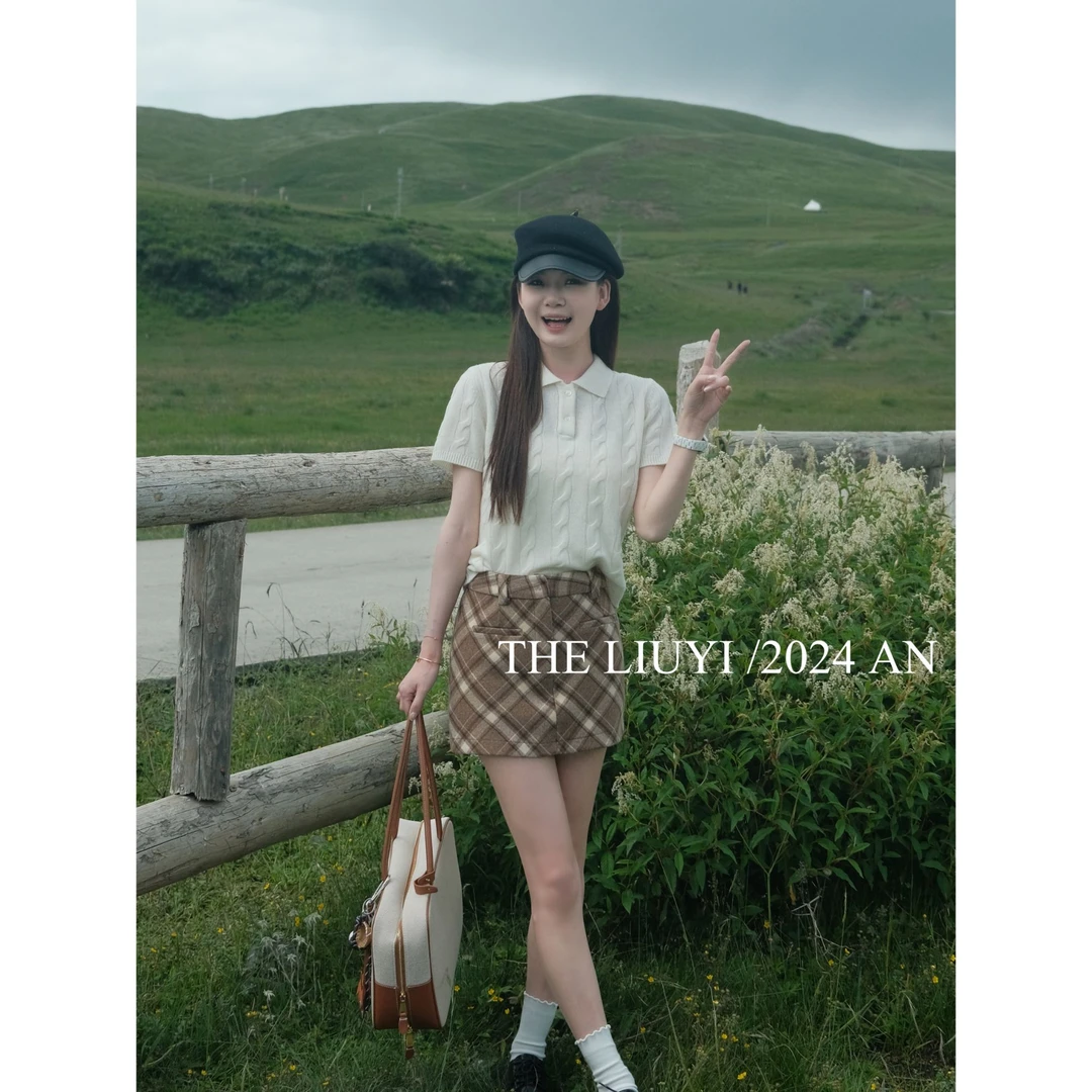 【LIUYI】费尔岛~秋季Polo领针织绞花短袖毛衣47278