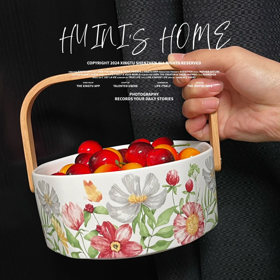 苍兰向阳花开提篮陶瓷水果篮家用客厅果盘高级复古小众原创礼物