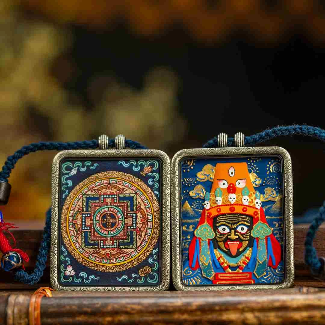 【泥好传承】唐草蓝唐纯手绘擦擦唐卡真唐卡100%手工扎基拉姆唐卡