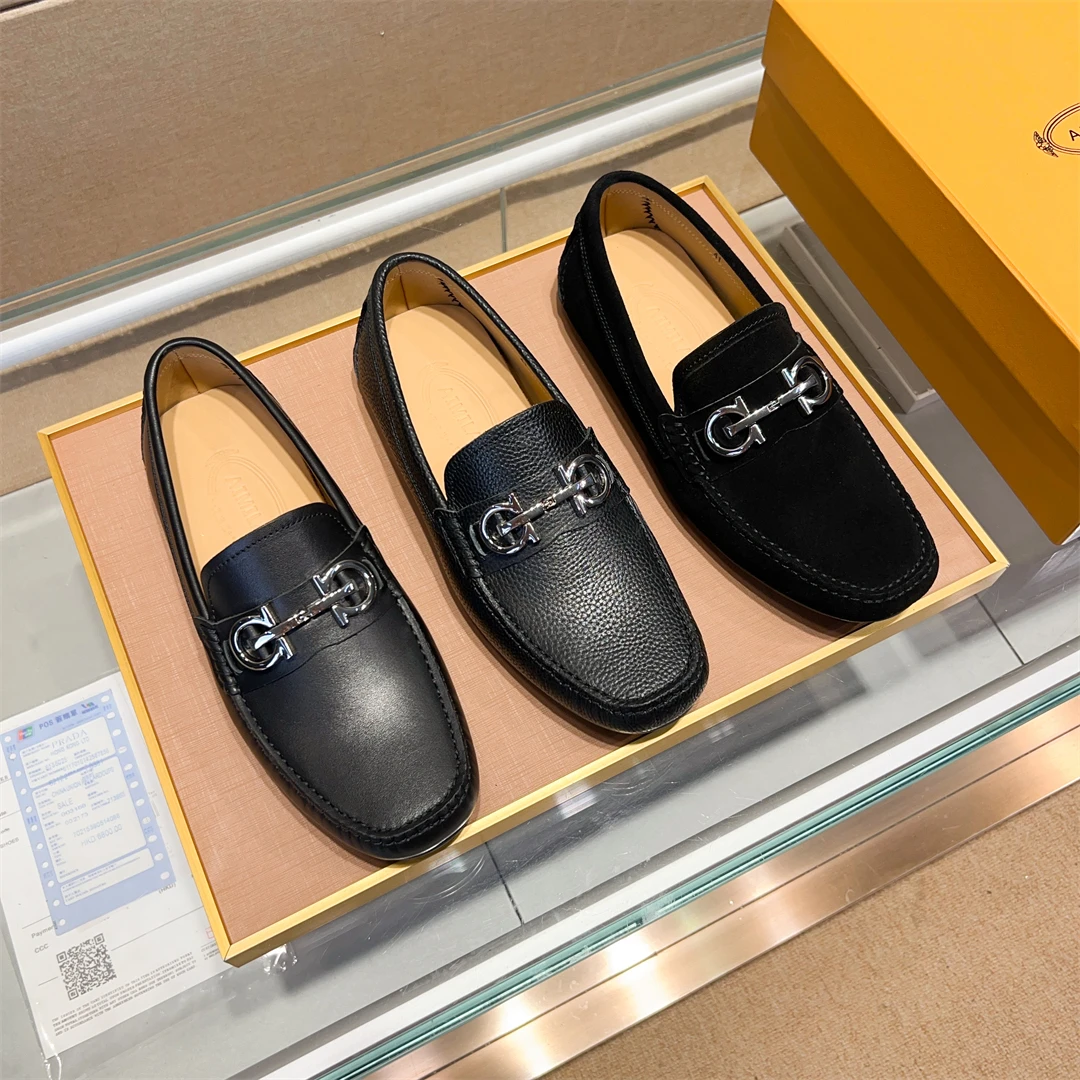 2025新款欧洲站豆豆鞋男高端真皮软底一脚蹬乐福鞋黑色透气男鞋潮