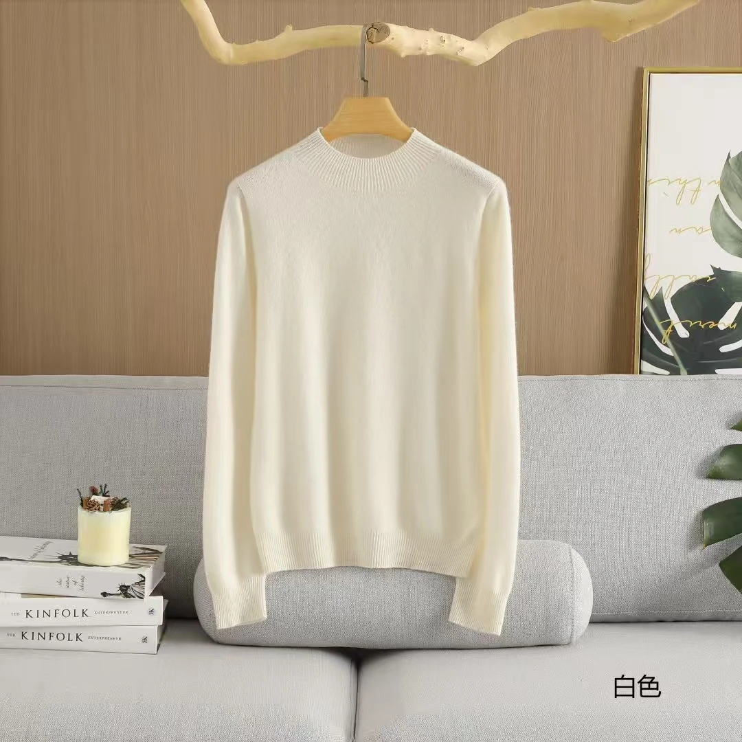 秋冬100%山羊绒衫常规款女半高领长袖针织衫短款宽松百搭毛衣