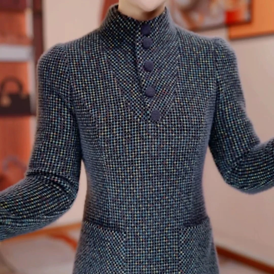 【衣雅严选】8222-2722#新款秋冬季加厚保暖显瘦气质立领连衣裙