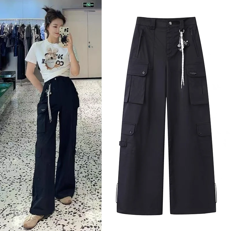 1725夏季2025新款大口袋显瘦工装风设计师款高腰阔腿裤