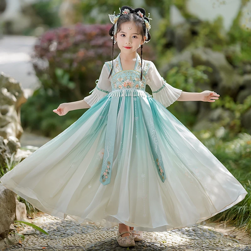 汉服女童夏款2025新款古风连衣裙小女孩唐装儿童超仙古装裙子夏季