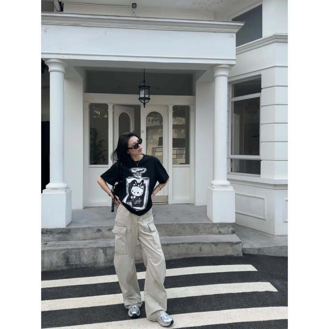 48H【出游计划裤】加长夏季新款美式复古女显瘦宽松阔腿工装裤su160