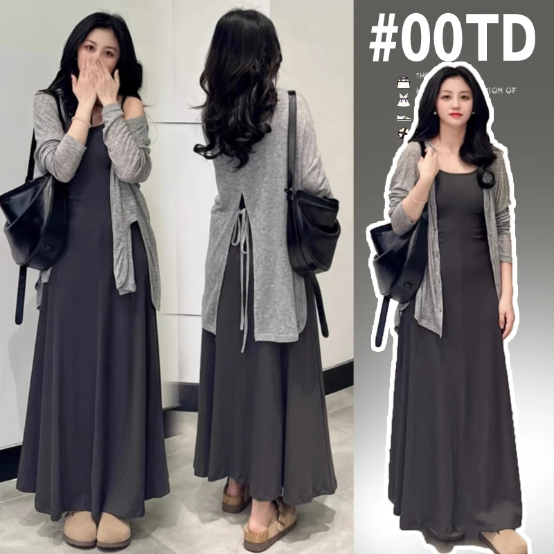 时髦孕妇装新款吊带裙防晒开衫显瘦气质网红宽松时尚中长款连衣裙