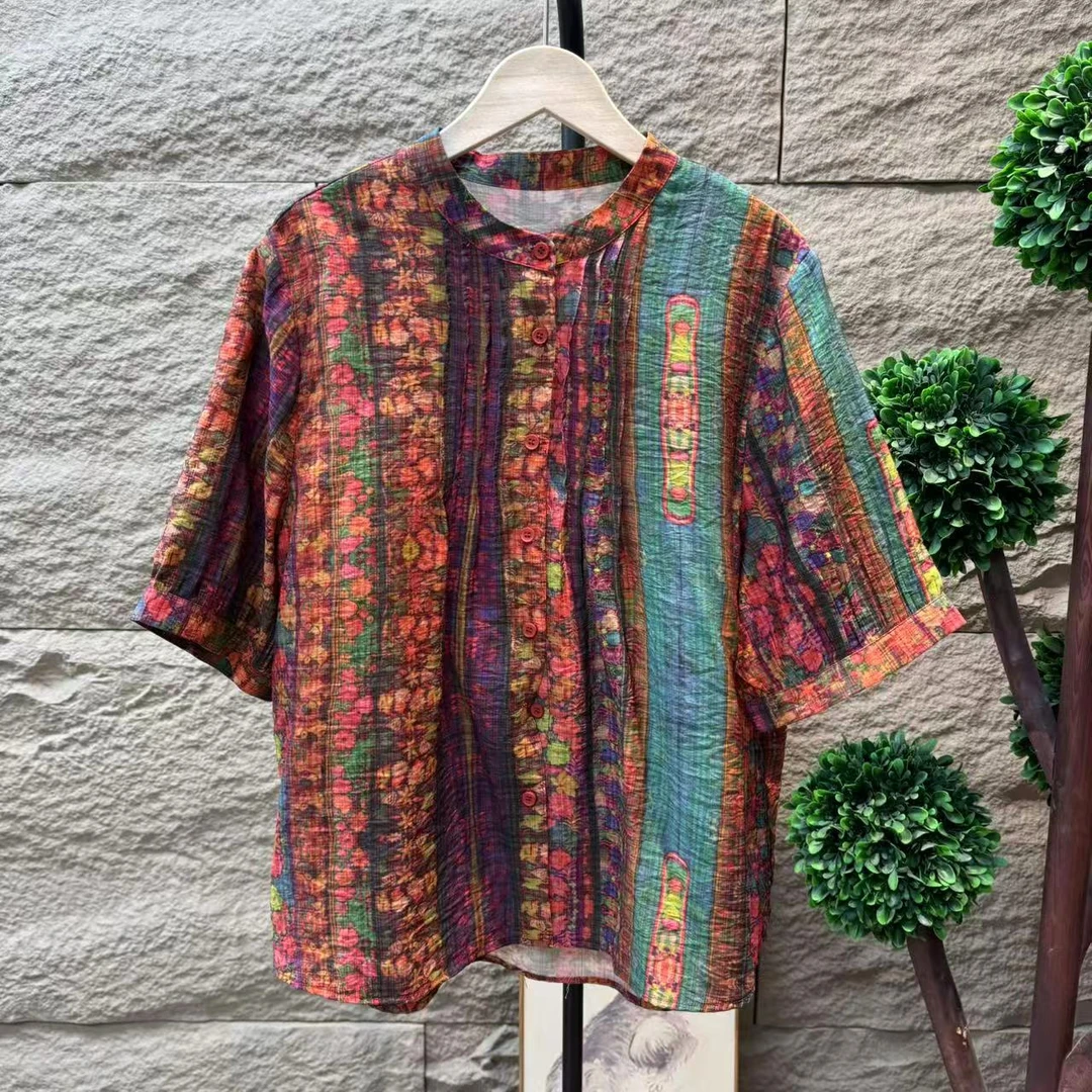 9306新款夏季文艺气质显瘦减龄时尚碎花衬衫QZ