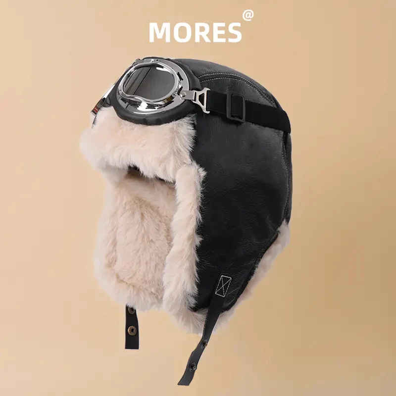 帽子男女秋冬季飞行员雷锋帽东北骑车护耳加绒防风镜加厚保暖帽子