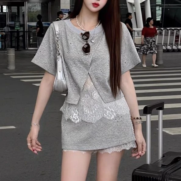 夏季显瘦时尚小众韩版设计感网红洋气辣妹高腰短款百搭抽绳气质减