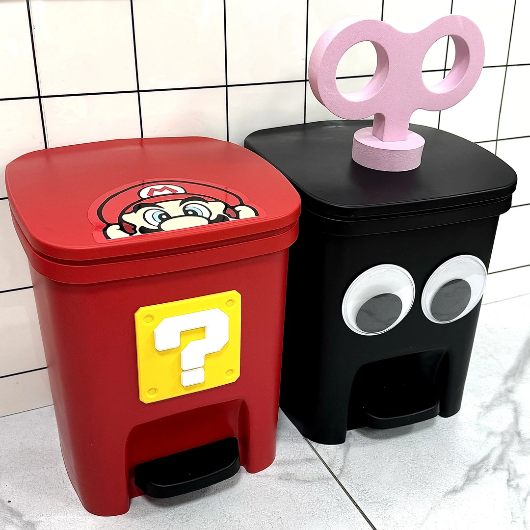 新款马里奥大眼萌垃圾桶高颜值多巴胺卧室客厅卫生间纸篓脚踏带盖
