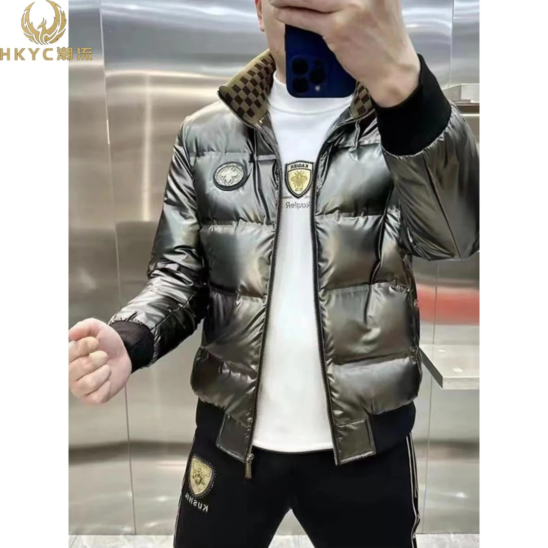 HKYC欧洲站冬季新款立领羽绒服男休闲时尚轻薄白鸭绒保暖加厚外套