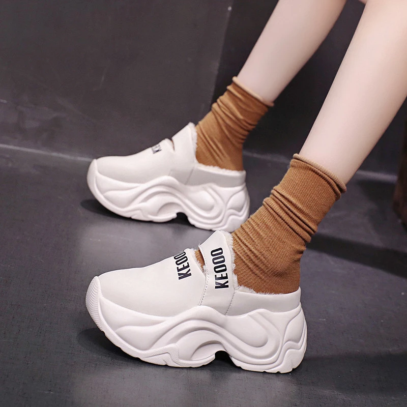 厚底拖鞋女冬季外穿2025新款加绒保暖棉拖增高10懒人包头半拖鞋