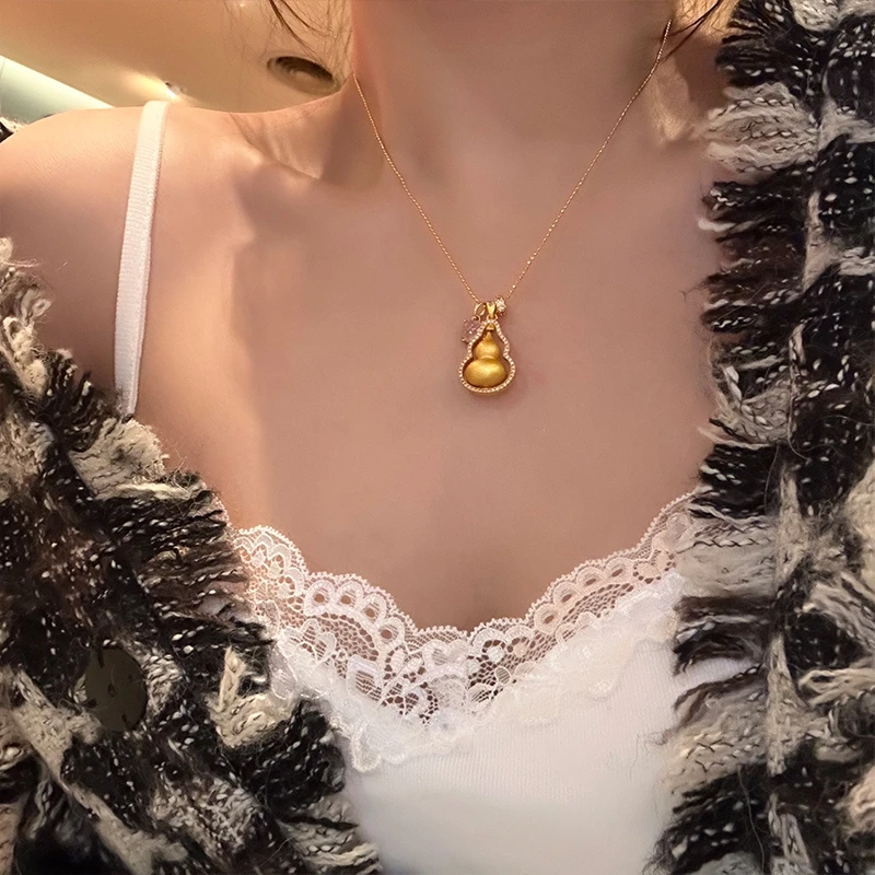 oushipei/欧诗佩 铜合金合成锆石项链 新中式镶钻金色葫芦项链女