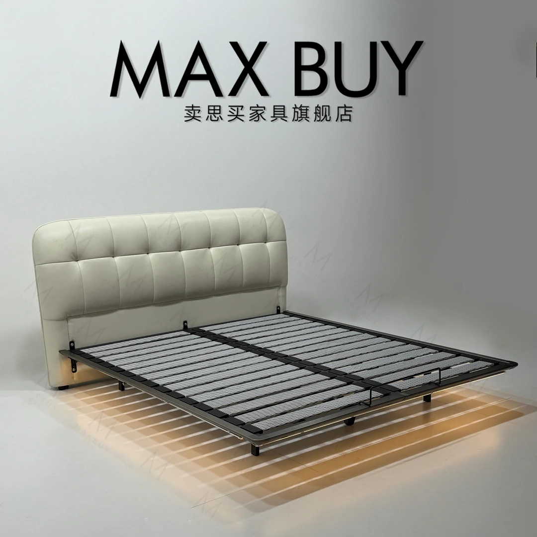 MAX BUY/卖思买意式极简墨云头层牛皮网红家具小户型真皮床婚床