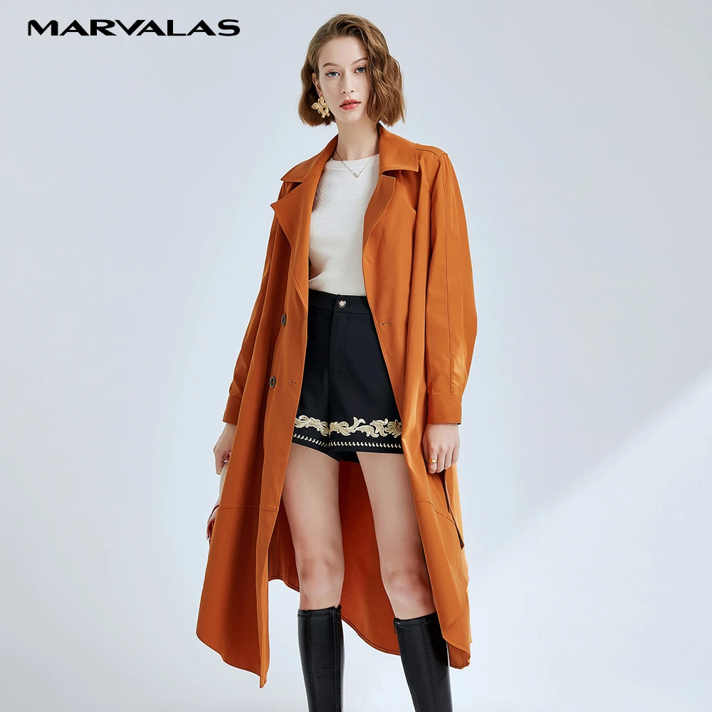 【小熊专属】曼德诗风衣女长款过膝收腰大衣垂感百搭431257-83429