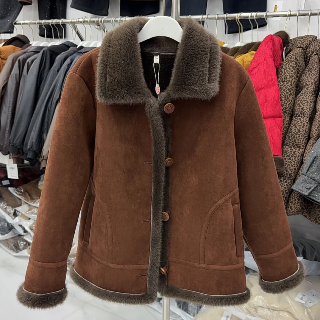 88#冬季百搭单排扣毛毛外套