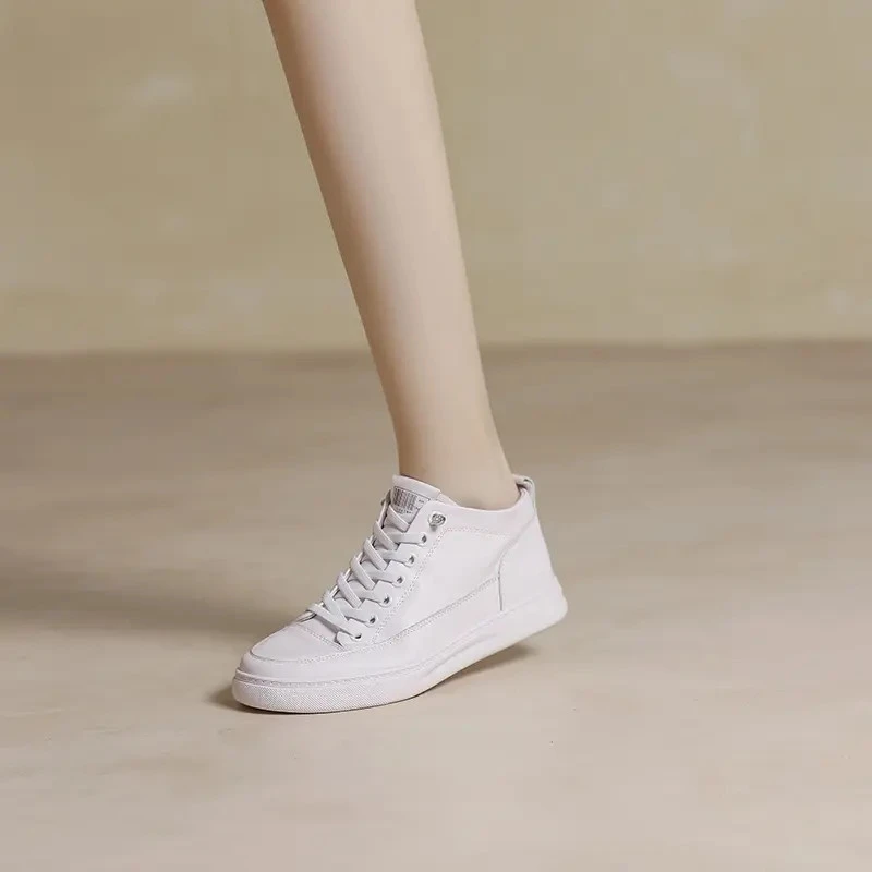 头层牛皮平底小白鞋女高帮平底基础百搭真皮10136-2