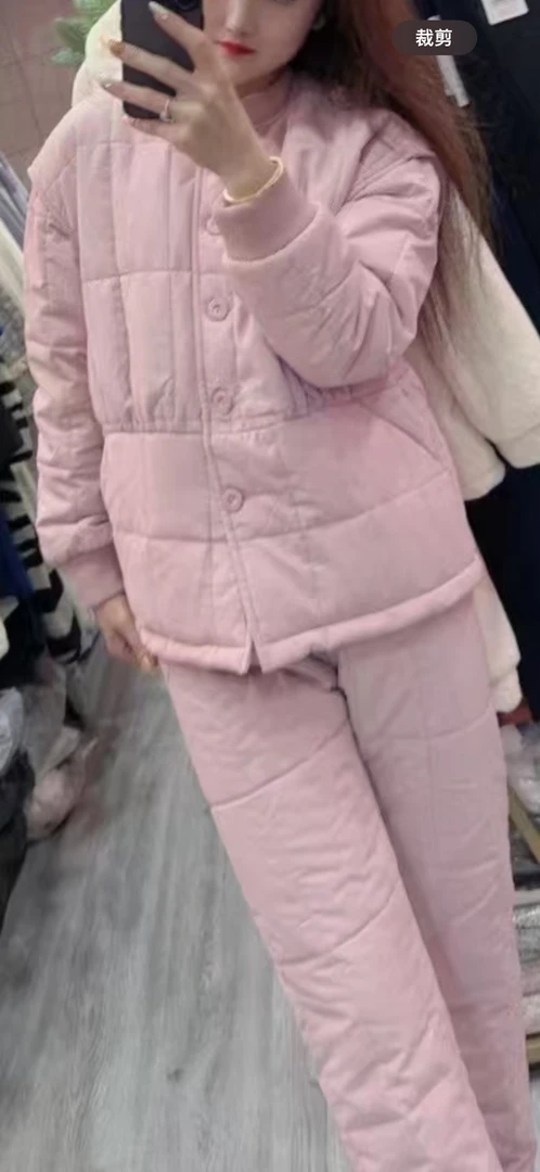 韩绿三层夹棉加厚可外穿家居服24577