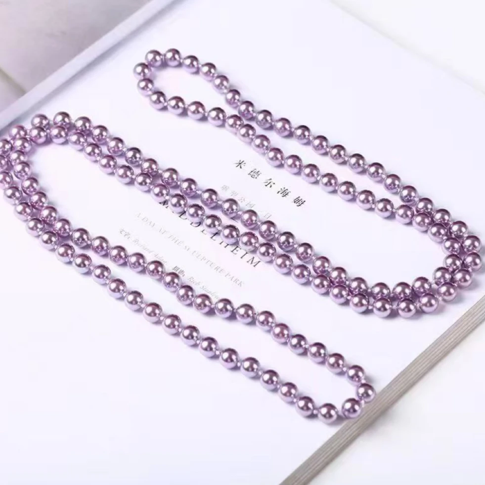 项链 紫色8mm贝珠120cm裙子旗袍链两圈戴