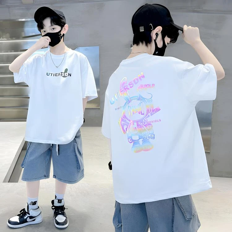 男童纯棉短袖T恤夏季儿童中大童男孩洋气宽松半袖休闲印花上衣潮