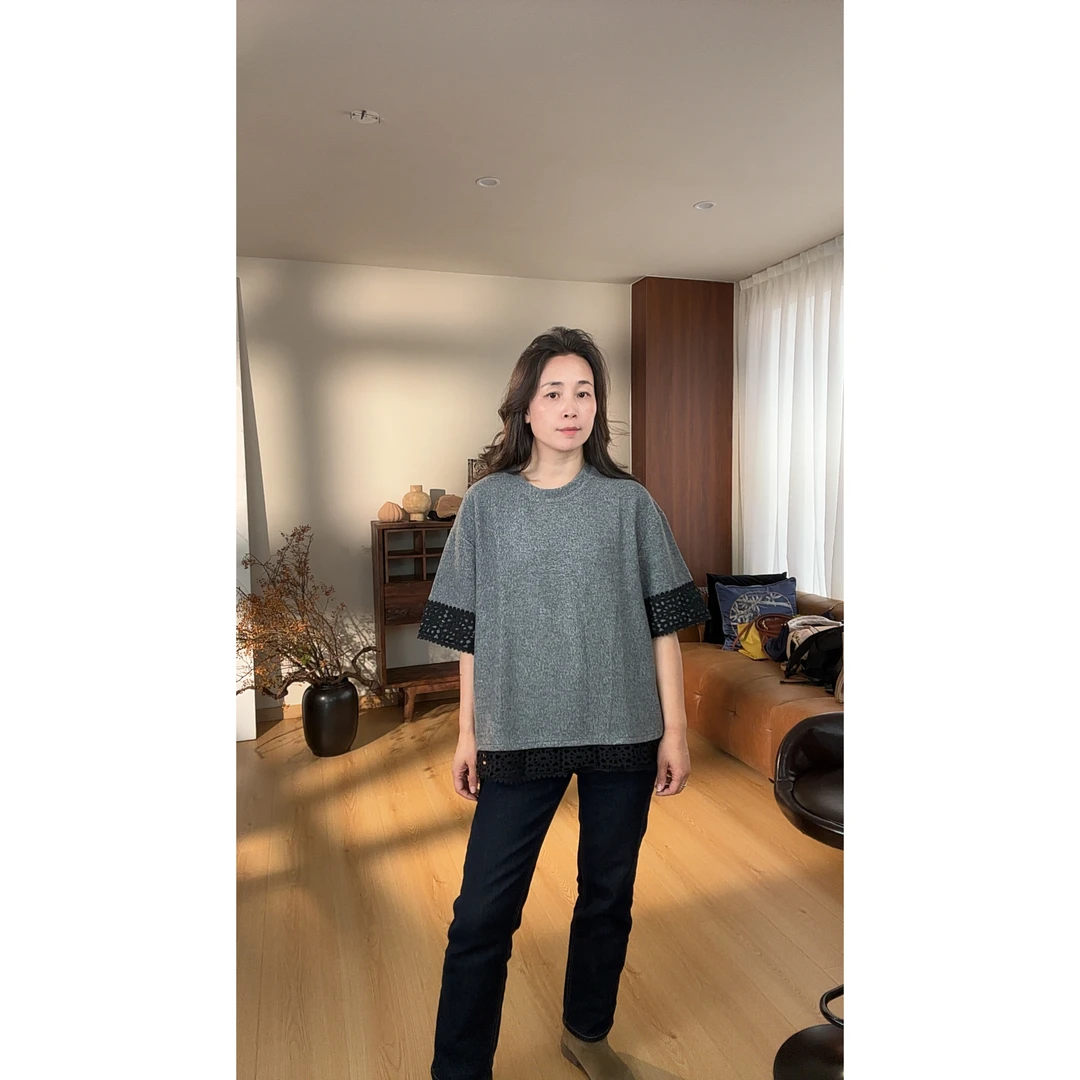 新款高级宽松蕾丝拼接圆领短袖T恤MA6SYDZ0004