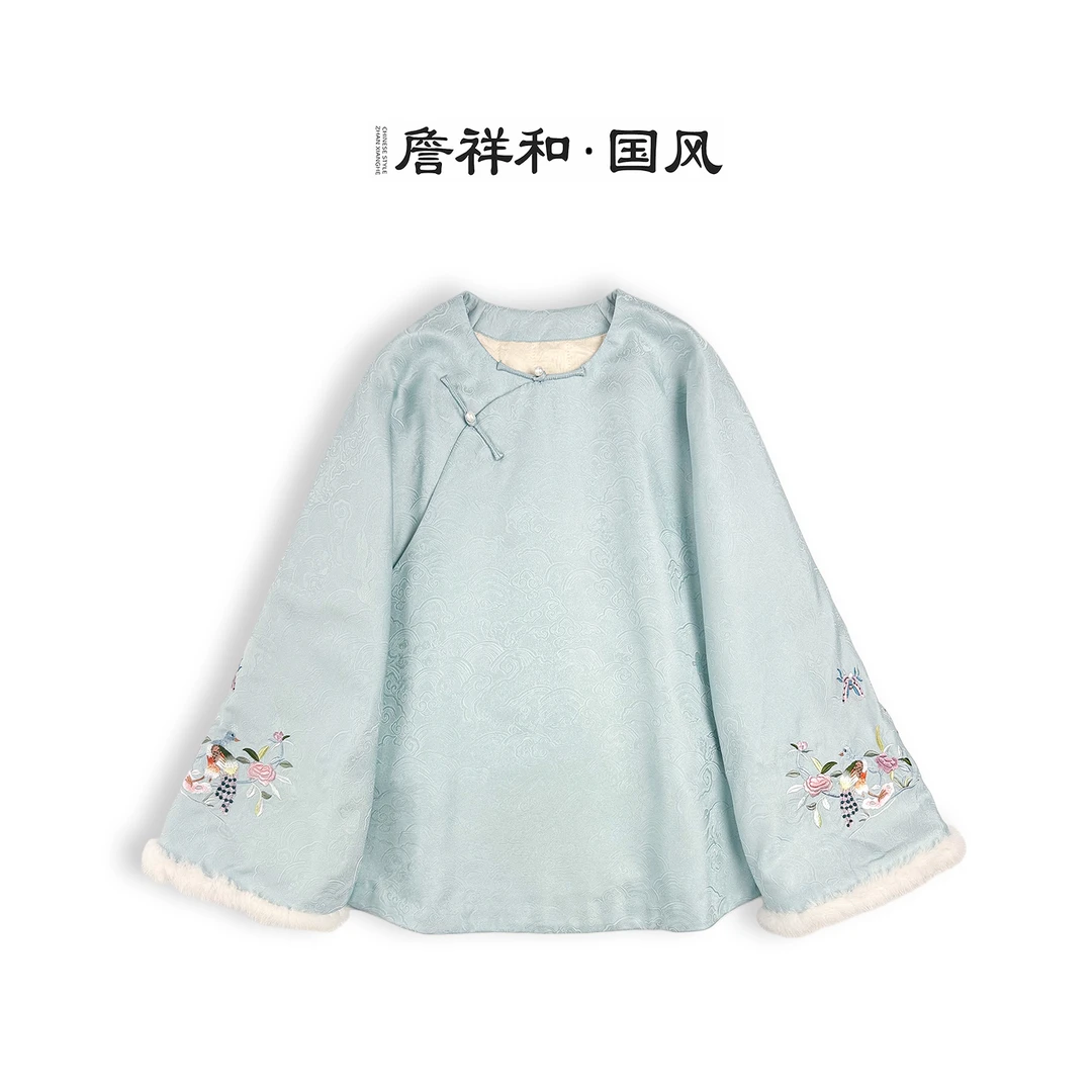 『锦栖』詹祥和·桑蚕丝手工高定手推绣显瘦减龄汉服上衣中式国风