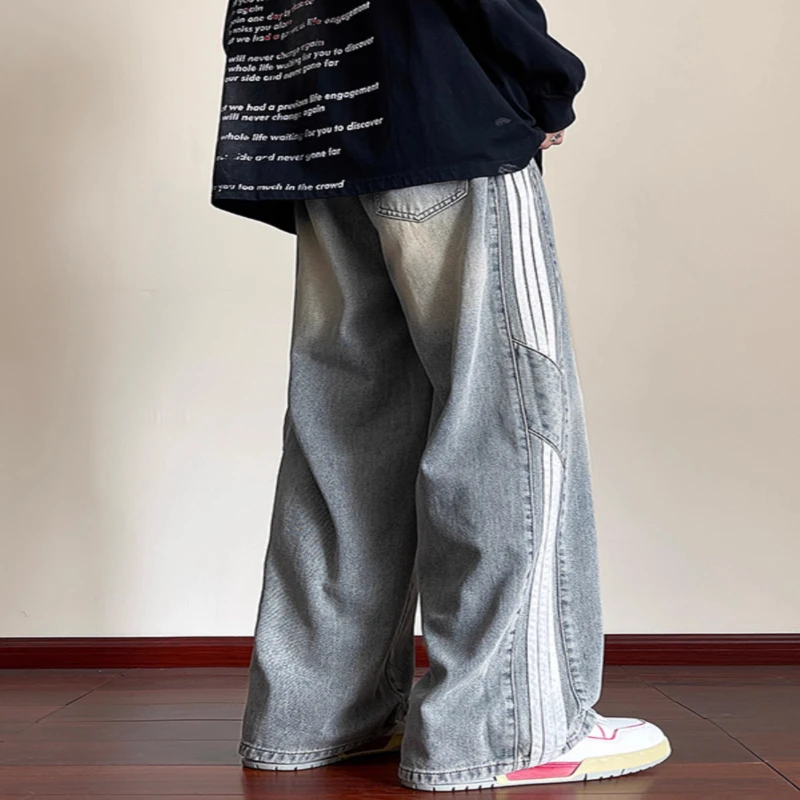 仓石一树春秋季男士2025新款直筒宽松阔腿裤美式秋冬加绒牛仔长裤