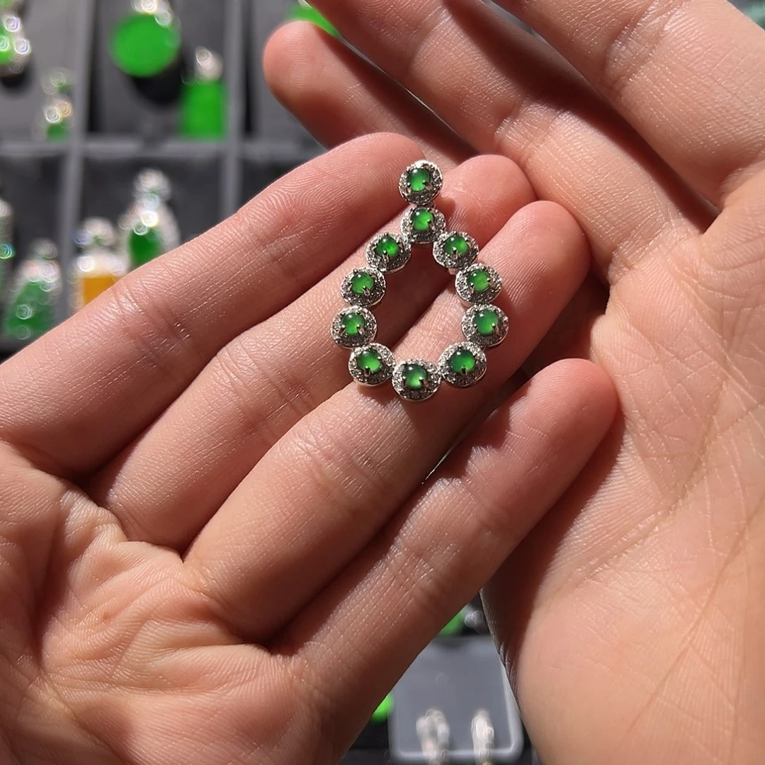 翡翠银S925镶嵌耳饰