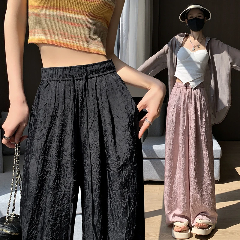 新中式国风直筒裤女夏季新款百搭高腰长裤裤子女装垂感阔腿裤