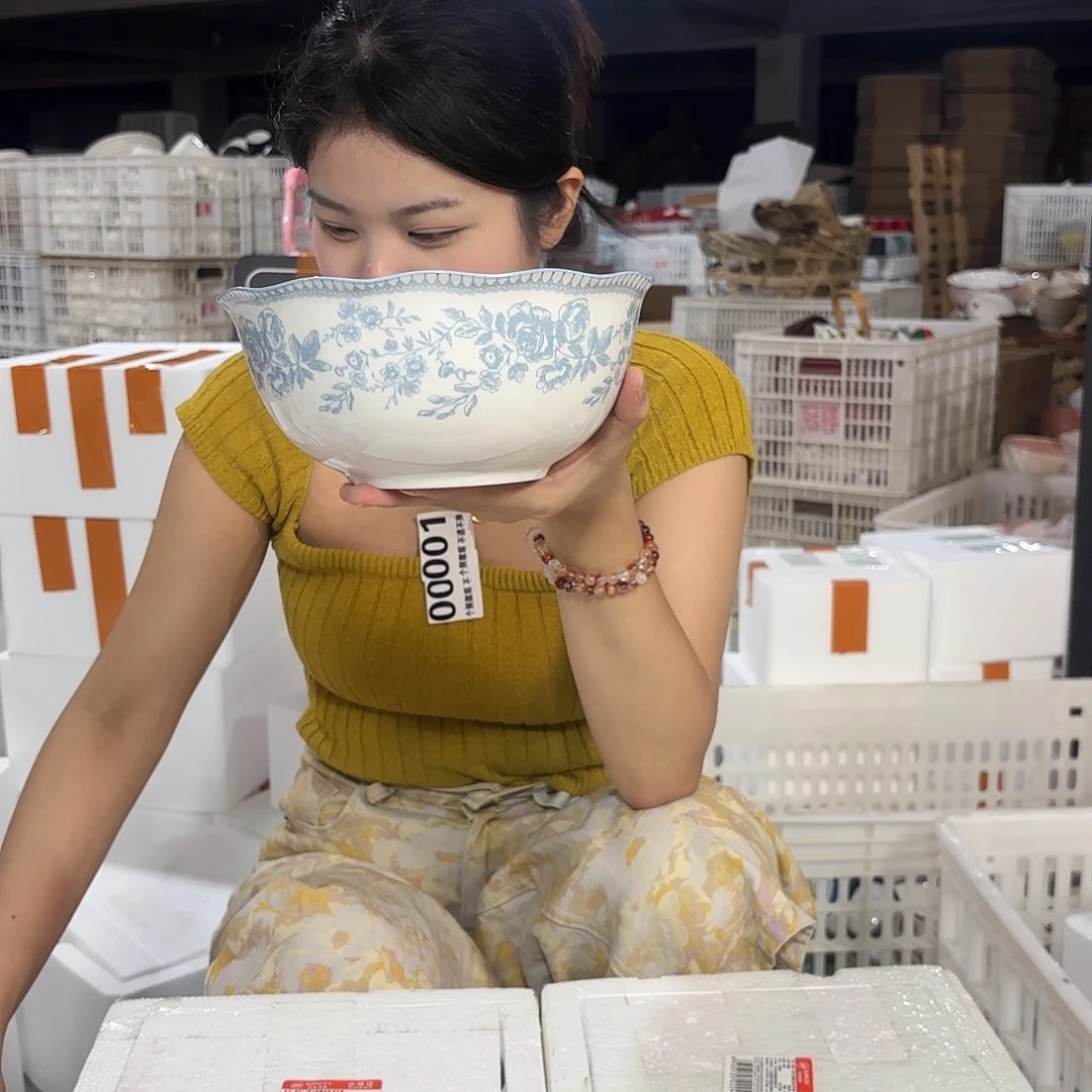 瓷微瑕陶瓷餐具釉下彩8寸碗