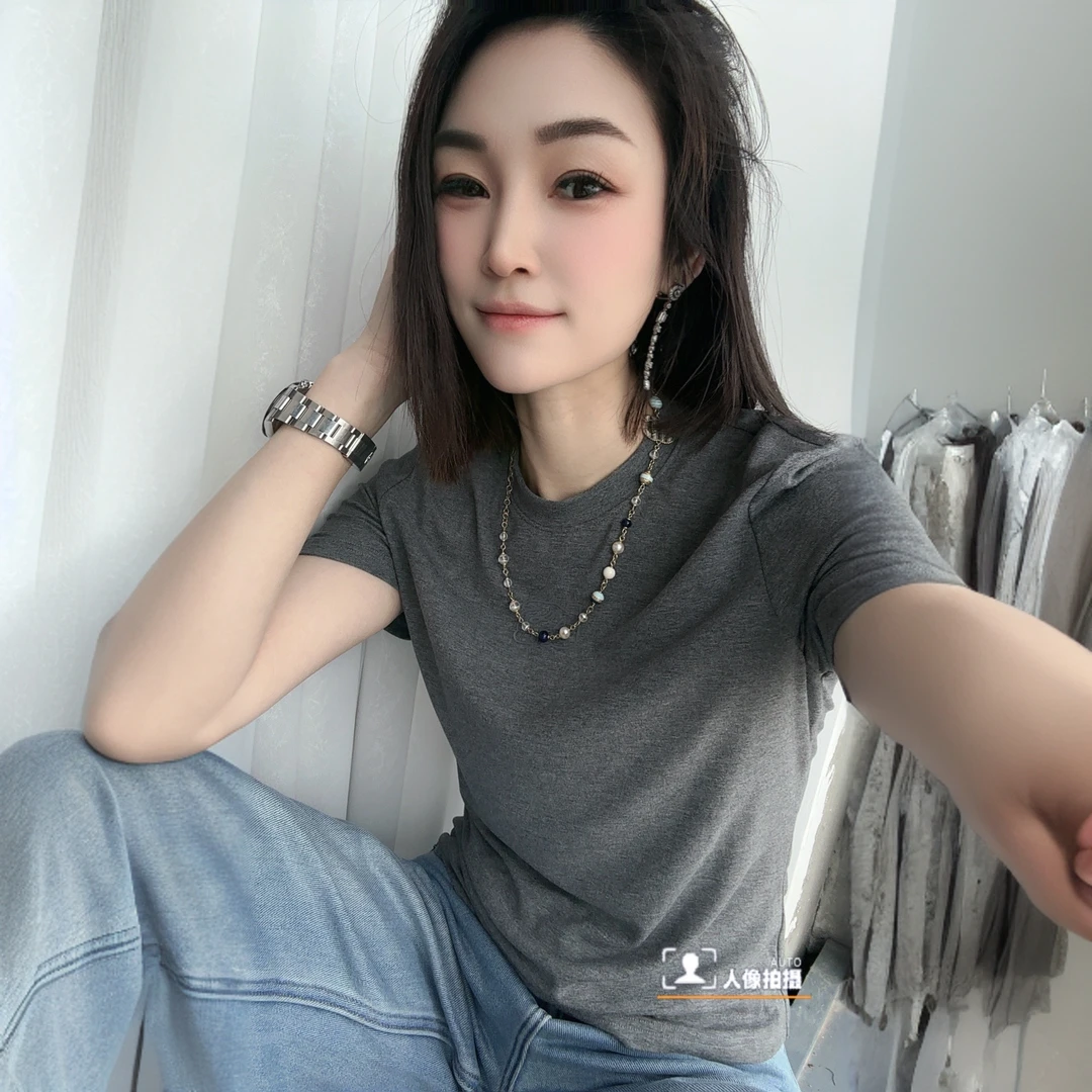 23895杨老板定制新款细羊毛百搭立体胶印短袖T恤