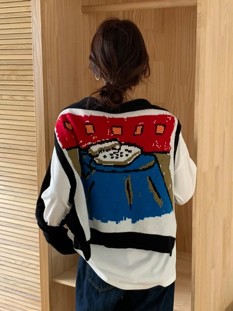 卡通涂鸦套袖两穿针织披肩