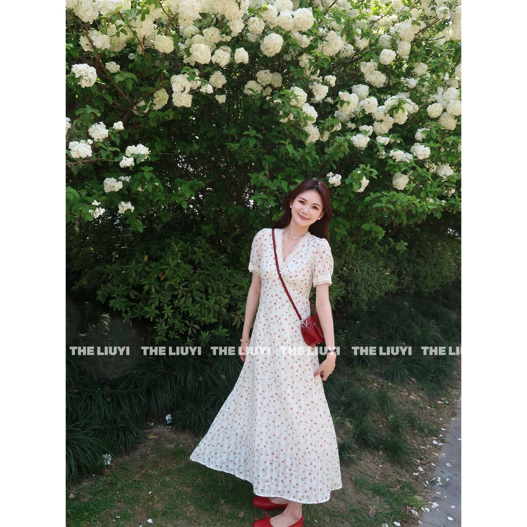 【LIUYI】荔枝玫瑰～夏季v领短袖碎花裙54052