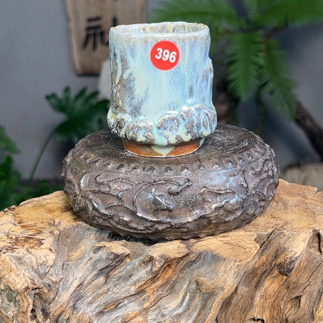 396柴烧手捏雪景自然落灰釉主人杯