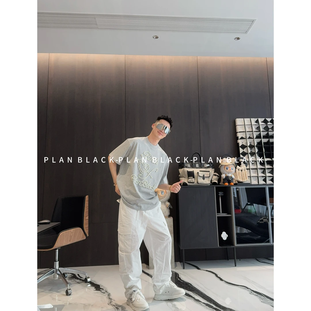 RICH陈发财【珍珠Tee！】好看到爆！重工钉珠设计小领口情侣T恤6946