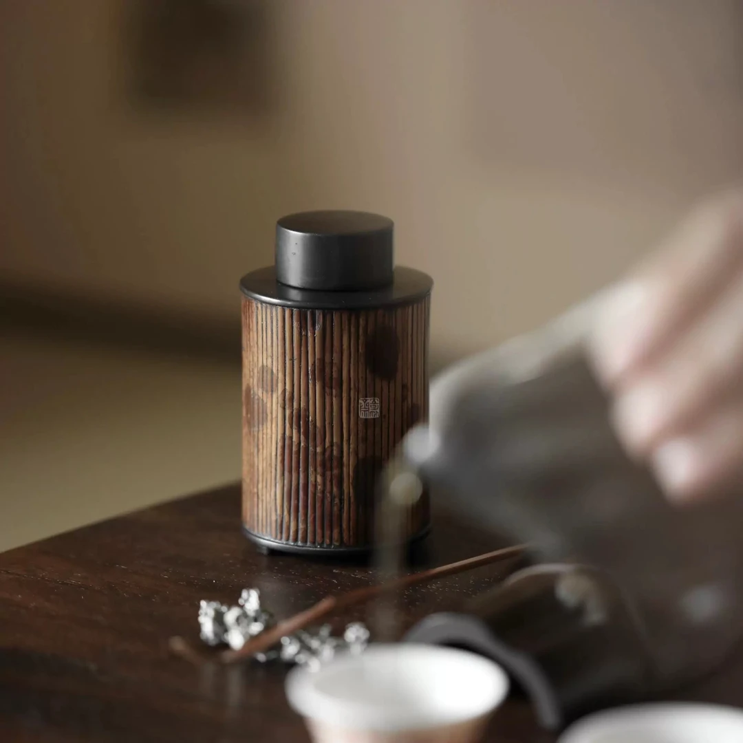 一出竹够湘妃竹茶仓茶叶罐密封便携茶筒包装桶茶道用具家用竹摆件