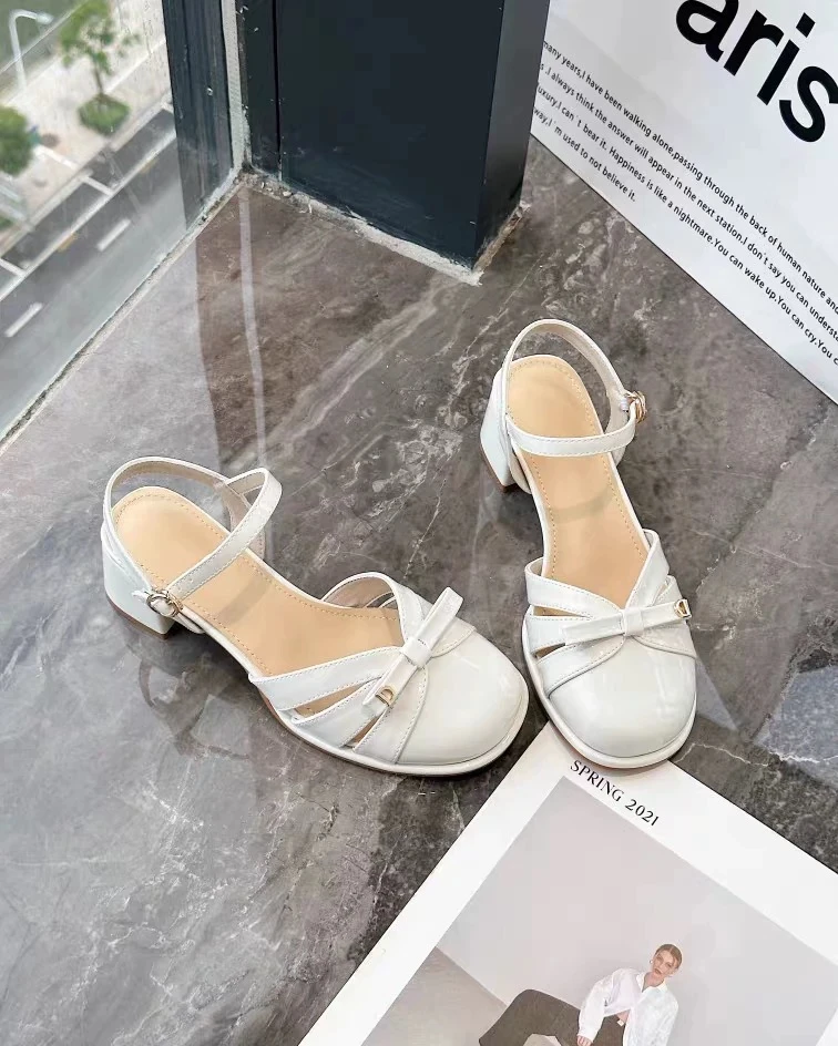 2025新款夏季外穿法式粗跟配裙子不累脚镂空透气高跟鞋女2050-1