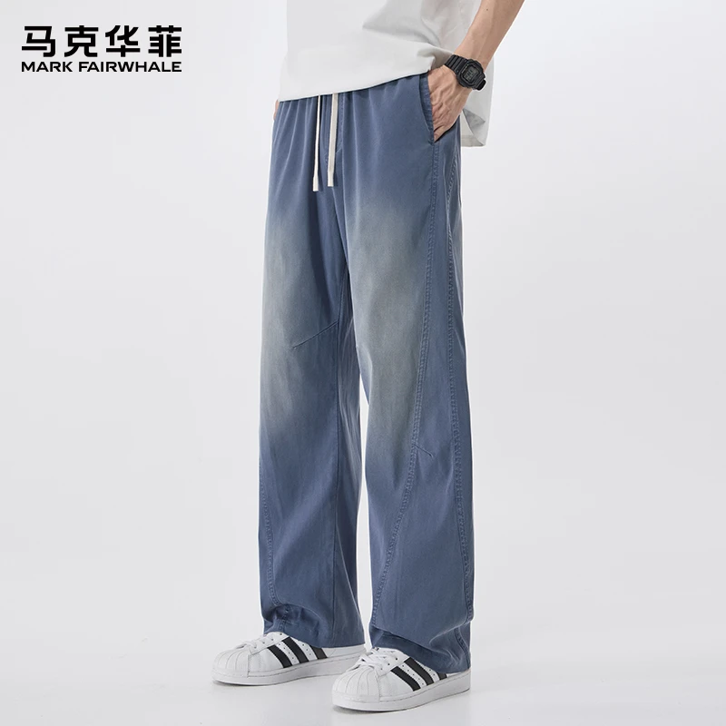 马克华菲夏季薄款莱赛尔天丝休闲裤男士宽松直筒男裤潮牌美式长裤