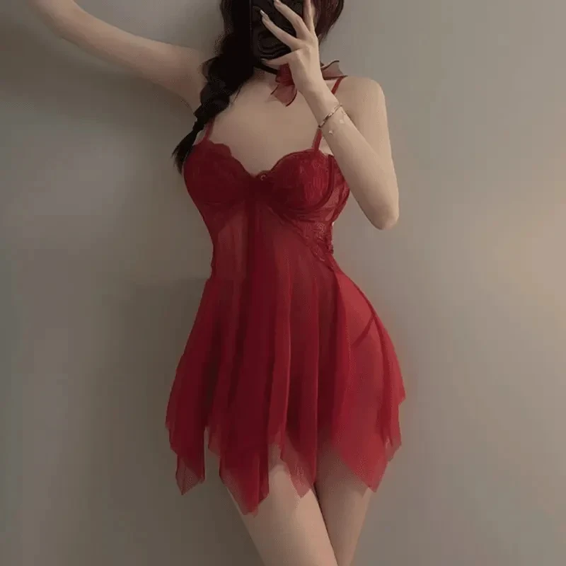 【新款】气质大码性感睡裙内衣睡衣新款收腰蕾丝吊带裙纯欲钢圈气质