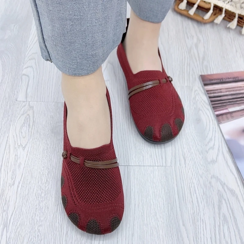 老北京布鞋女飞织透气网面休闲豆豆鞋软底防滑平底舒适妈妈单鞋女