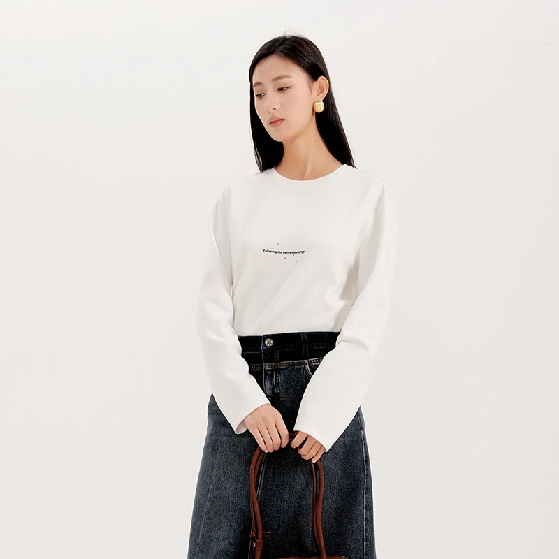 HPLY/荷比俪商场同款春休闲字母通勤宽松百搭落肩T恤HVF12611018