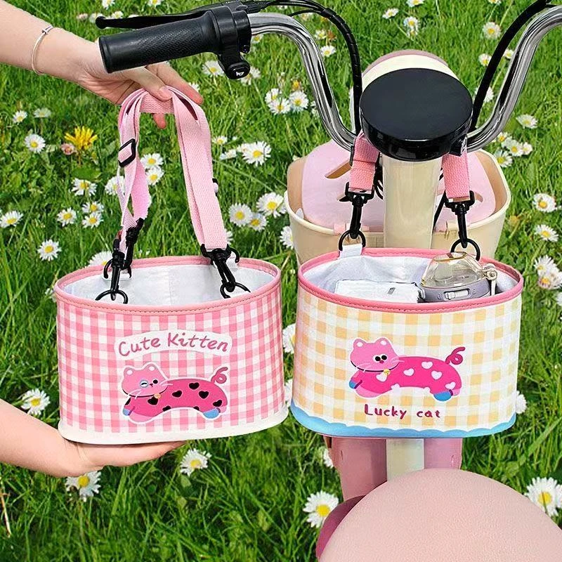 卡通小猫车载垃圾桶电动车卧室学生收纳袋置物挂式多功能