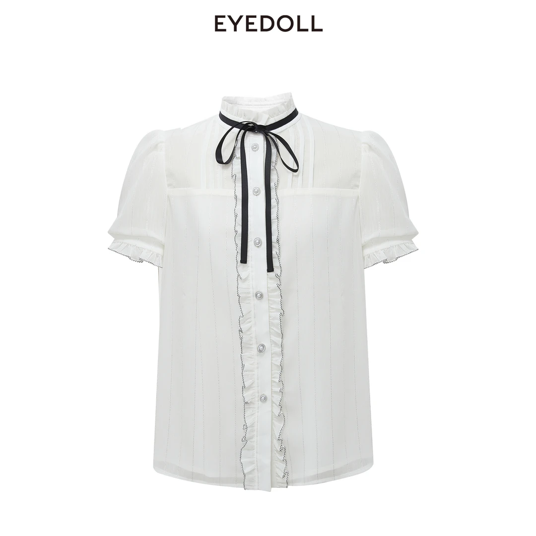 【陈大可专属】EYEDOLL夏季木耳边短款衬衫