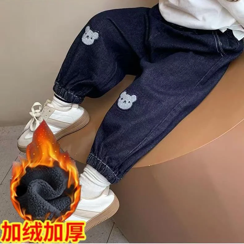 冬季儿童女童牛仔裤新款裤子加绒可爱休闲一体绒洋气宝宝休闲裤