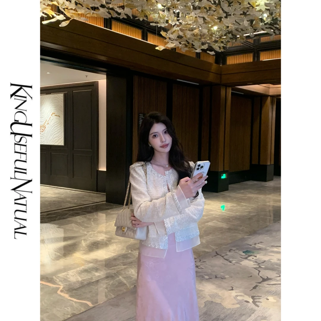 KUN【柔曼雾纱】柔和优雅 金丝混纺肌理感粗花呢经典薄纱设计感上衣