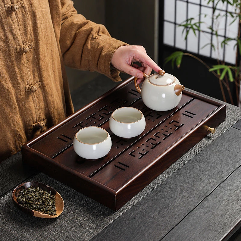 当代 38*24黑檀木实木茶盘家用茶台茶海简约蓄水茶台水杯托盘
