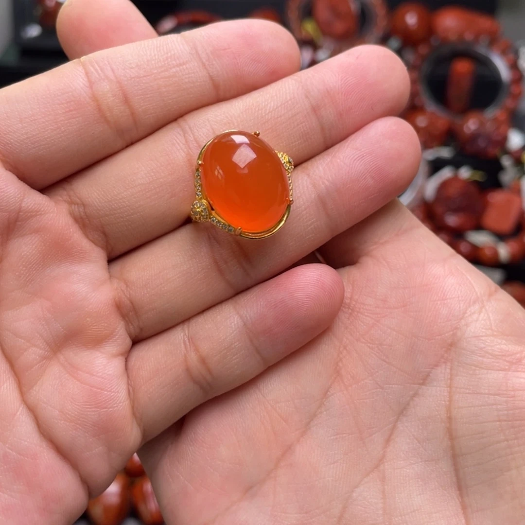 【闪购商品】银S925镶嵌保山冰红戒指南红玛瑙